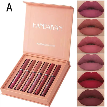 6PCS HANDAIYAN Liquid Lipstick Set – Matte Finish, Long-Lasting, Non-Stick Lip Gloss, Waterproof Lip Makeup Gift Box for Women