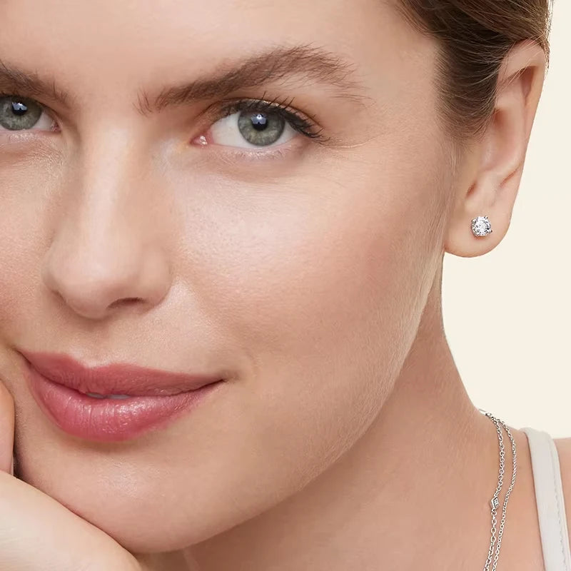 BAMOER 4 Prongs Moissanite Earrings for Women Solid 925 Sterling Silver 2CT VVS1 Lab Diamond Sparkling Classic Wedding Jewelry