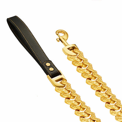 Large Dog Leash 32MM Gold Silver Stainless Steel Pet Leash Fashionable Mysterious Skull Chain Sturdy High-end Dog Product