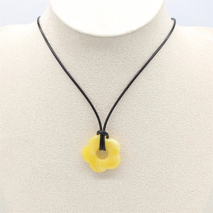 Acrylic Flower Pendant Wax Line Necklace Fashion Neck Handmade Chain Charm Statement Women Pendulum Jewelry Gift