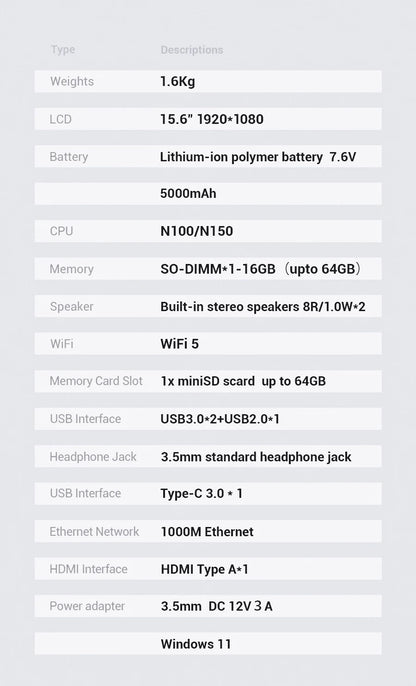 Firebat AT15 Laptop - Intel N150 N100 15.6" 16GB RAM SSD Lightweight Business Computer Notebook