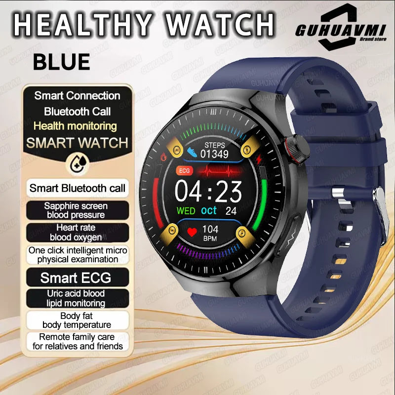2025 New Men Health Expert Smart Watch Blood Pressure Blood Lipid Uric Acid ECG+PPG Body Temperature NFC HD Bluetooth Call Watch