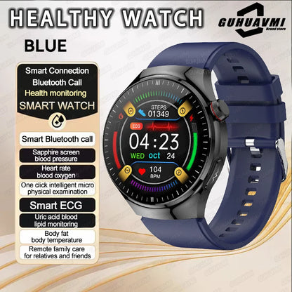 2025 New Men Health Expert Smart Watch Blood Pressure Blood Lipid Uric Acid ECG+PPG Body Temperature NFC HD Bluetooth Call Watch