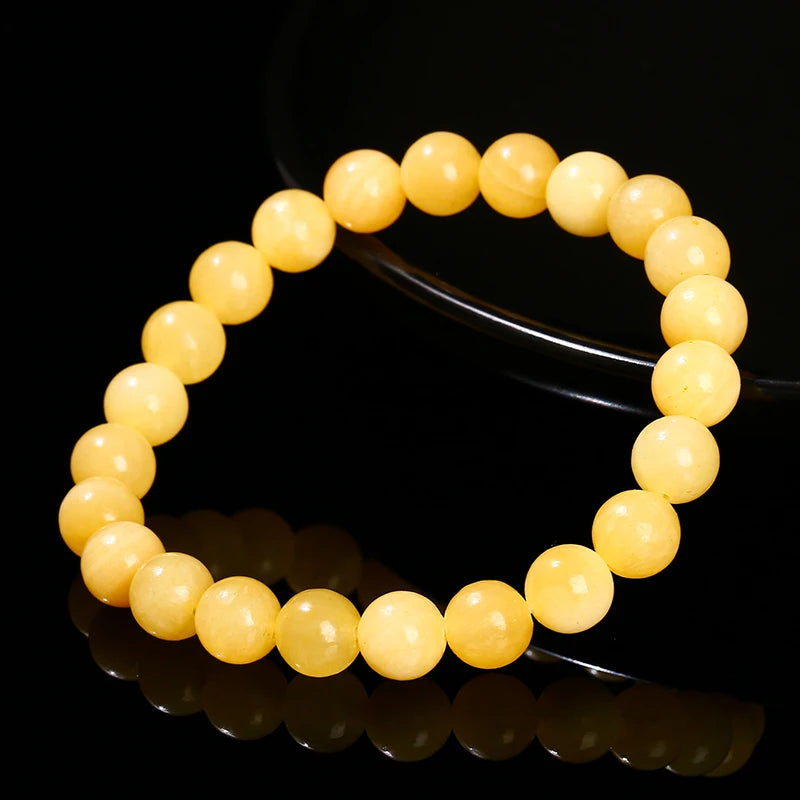 JD High Quality Natural Stone Yellow Jade Round Beaded Bracelet Women Men Fashion Jewerly Stretch Bangles Reiki Healing Jewerly