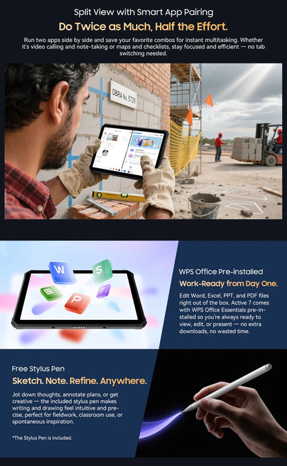 Blackview Active 7 RuggedTablet 11-inch  FHD+ Display Octa-core Android IP68&IP69K 10000mAh 45W Charger Outdoor Pad PC