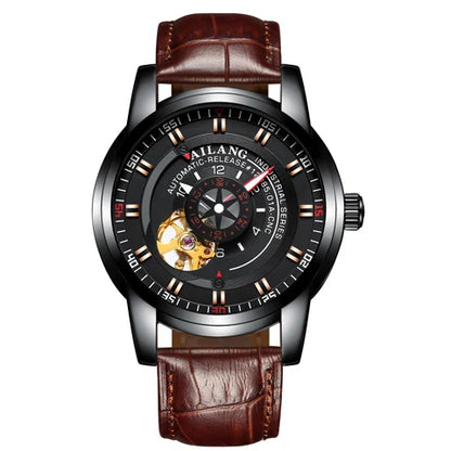 AILANG diesel watch diver man automatic mechanical pilot army gear sport Skeleton steampunk Leather strap Men's watch waterproof